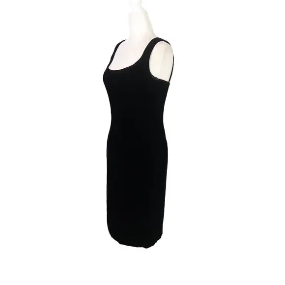 Vintage 90s Victor Costa black velvet knee length sheath cocktail dress 6